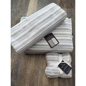 NWT Brooks Brothers light blue navy striped bath towels hand towels washcloths